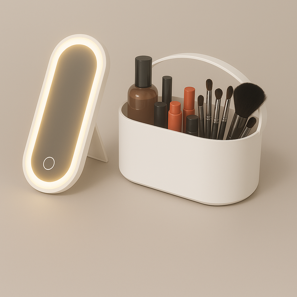 2 in 1 Beauty Case With Led Mirror | White